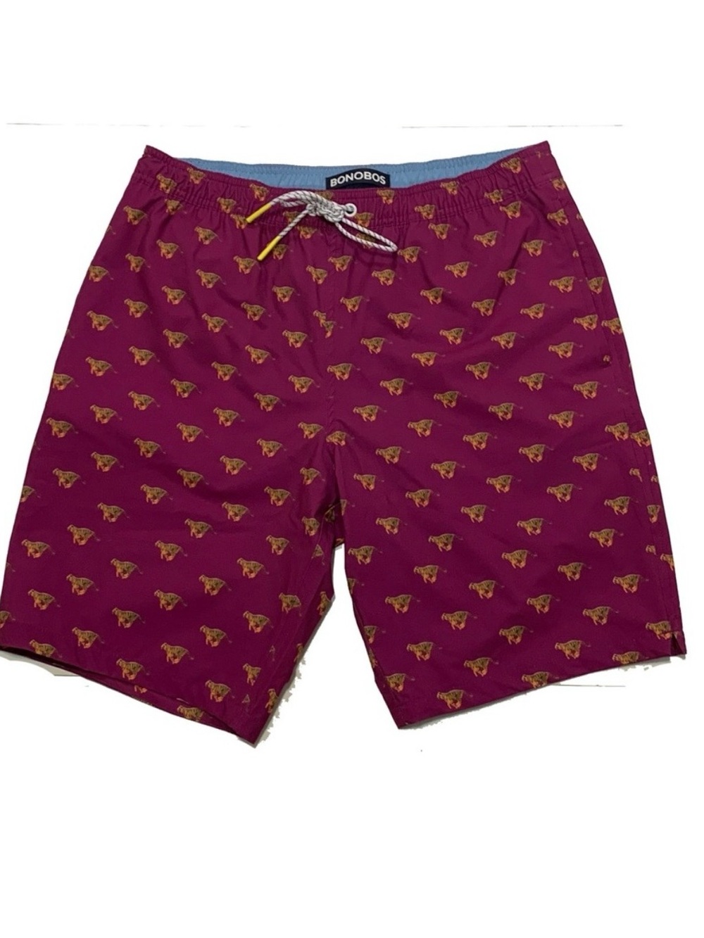 Bonobos Maroon Swim Shorts with Gold Print
Inseam 9